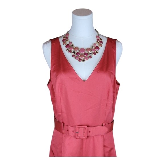 Antonio Melani Coral Red Wide-Leg Belted Jumpsuit V-Neck Sleeveless Size 8 - Picture 6 of 8